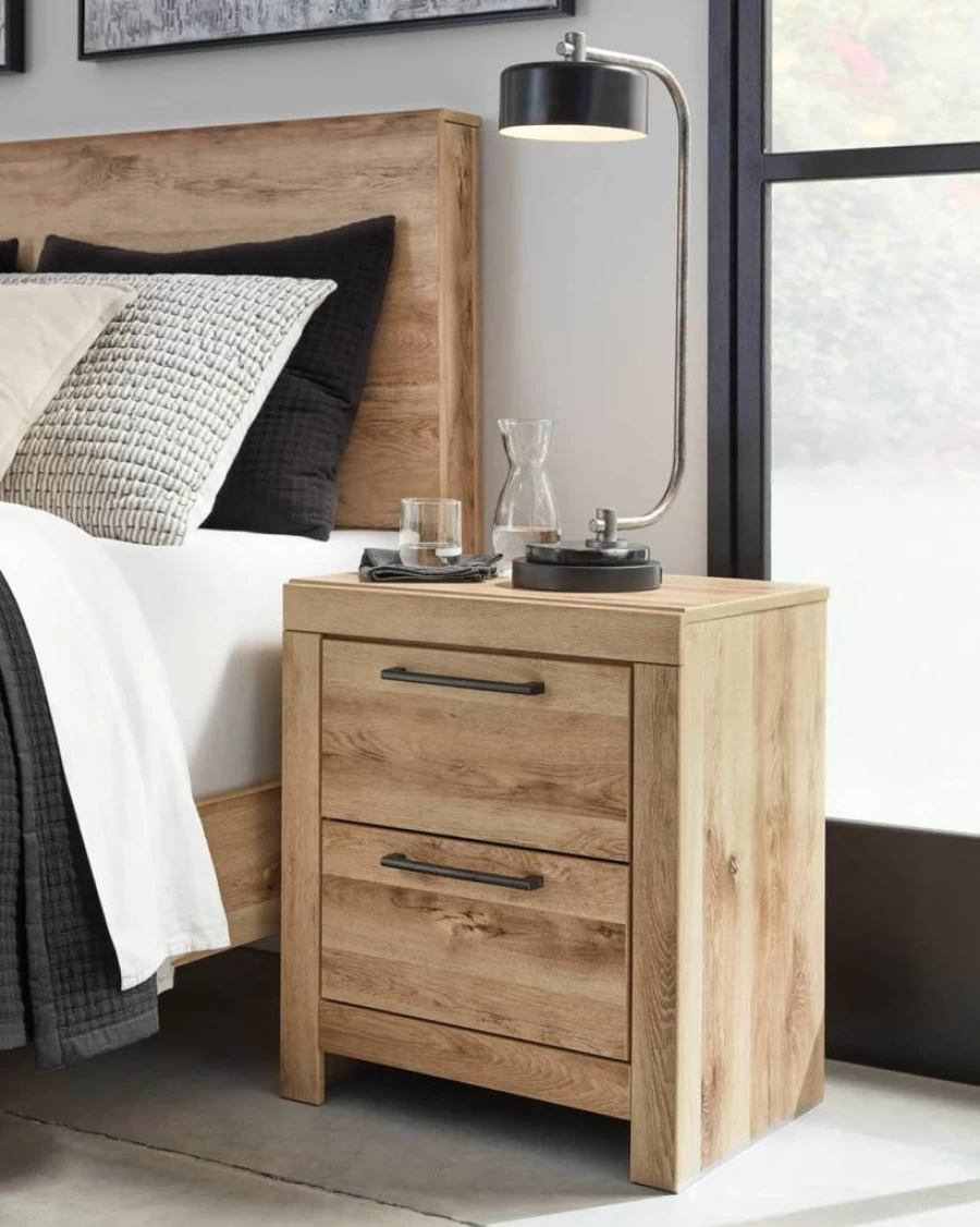 Signature Design by Ashley Culverbach Modern Nightstand - Weathered Gray Finish, 2 Drawers, Built-in USB Charging Stations, 24.37" Height