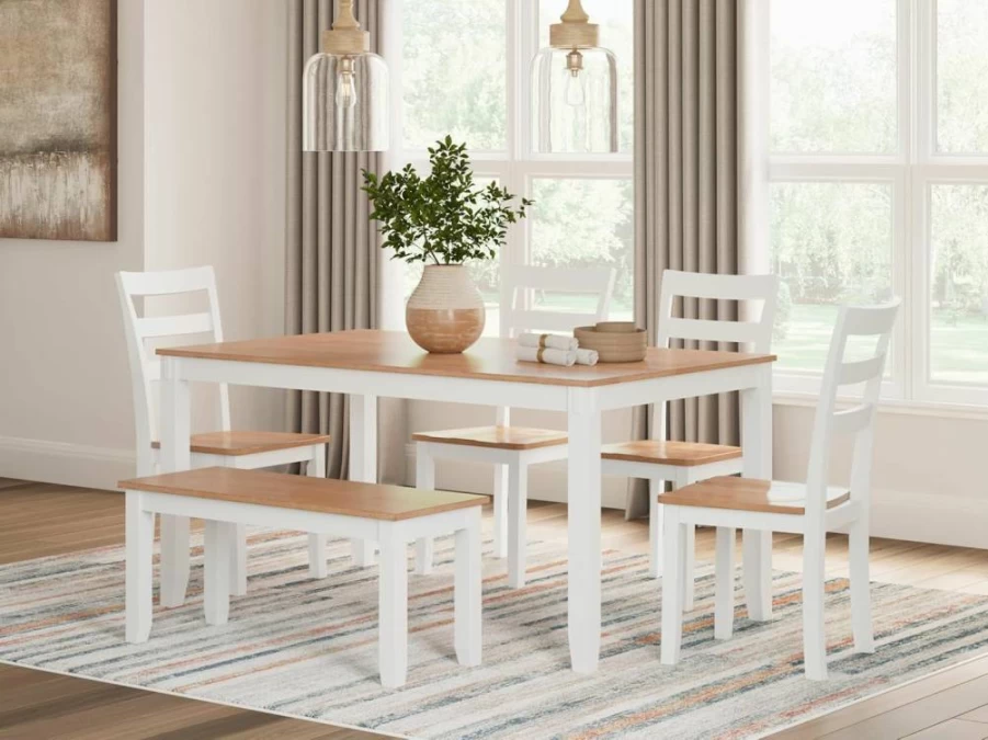 Signature Design by Ashley Gesthaven 6-Piece Dining Set with Table, 4 Chairs & Bench in Light/Dark Brown