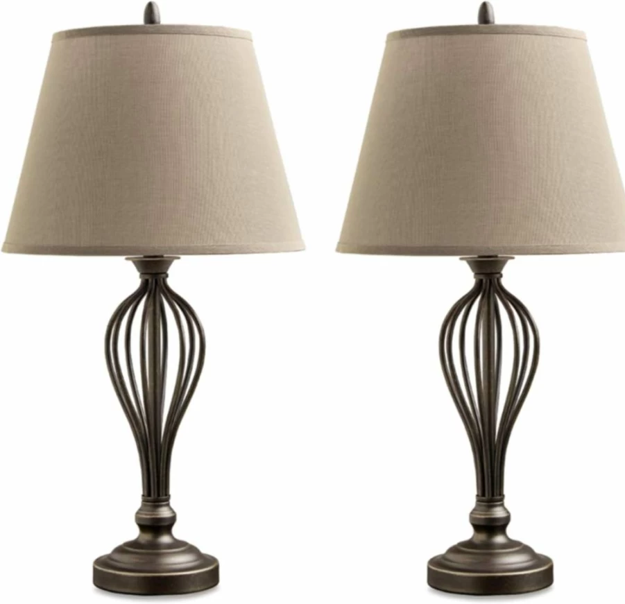 Signature Design by Ashley Ornawell 29" Farmhouse Metal Table Lamp with USB Ports - Set of 2, Metallic Finish