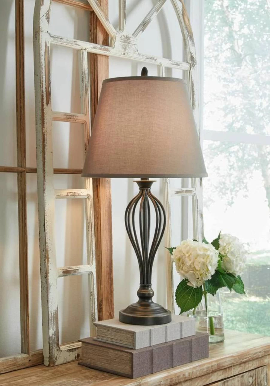 Signature Design by Ashley Ornawell 29" Farmhouse Metal Table Lamp with USB Ports - Set of 2, Metallic Finish