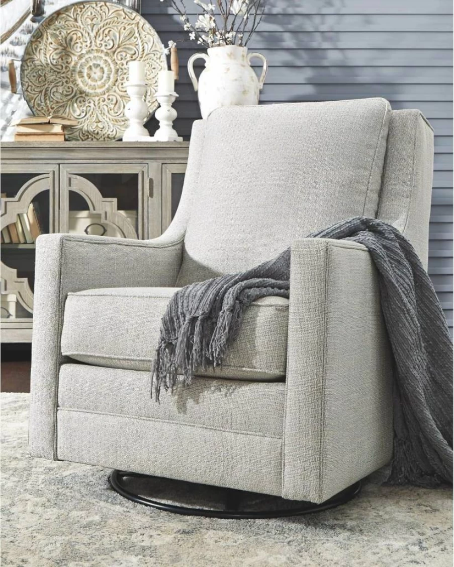 Signature Design by Ashley Kambria Ivory & Black Striped Swivel Glider Chair, Upholstered Accent Chair for Living Room