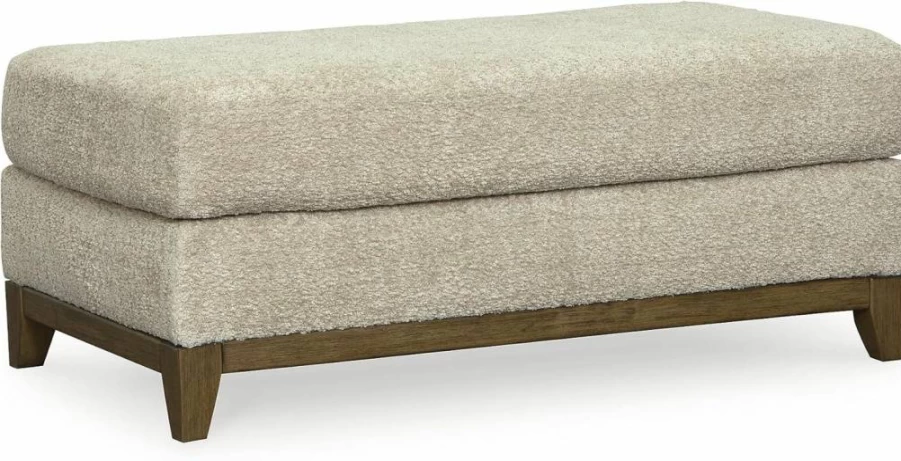 Signature Design by Ashley Parklynn Firm Cushion Rectangular Ottoman in Beige & Brown - Traditional Style Footstool