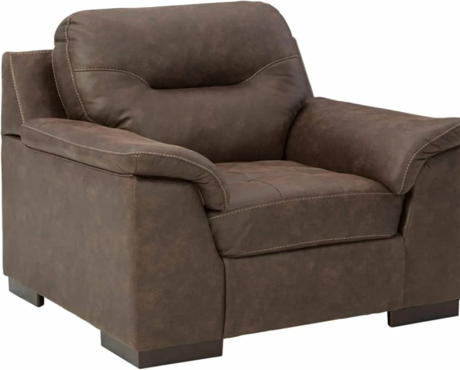 Signature Design by Ashley Maderla Modern Faux Leather Oversized Accent Chair in Walnut Brown - Stylish Comfort for Your Living Space