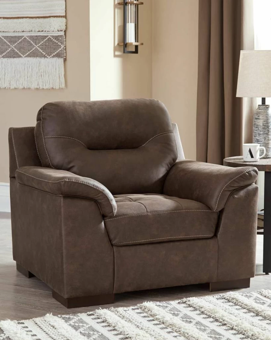Signature Design by Ashley Maderla Modern Faux Leather Oversized Accent Chair in Walnut Brown - Stylish Comfort for Your Living Space