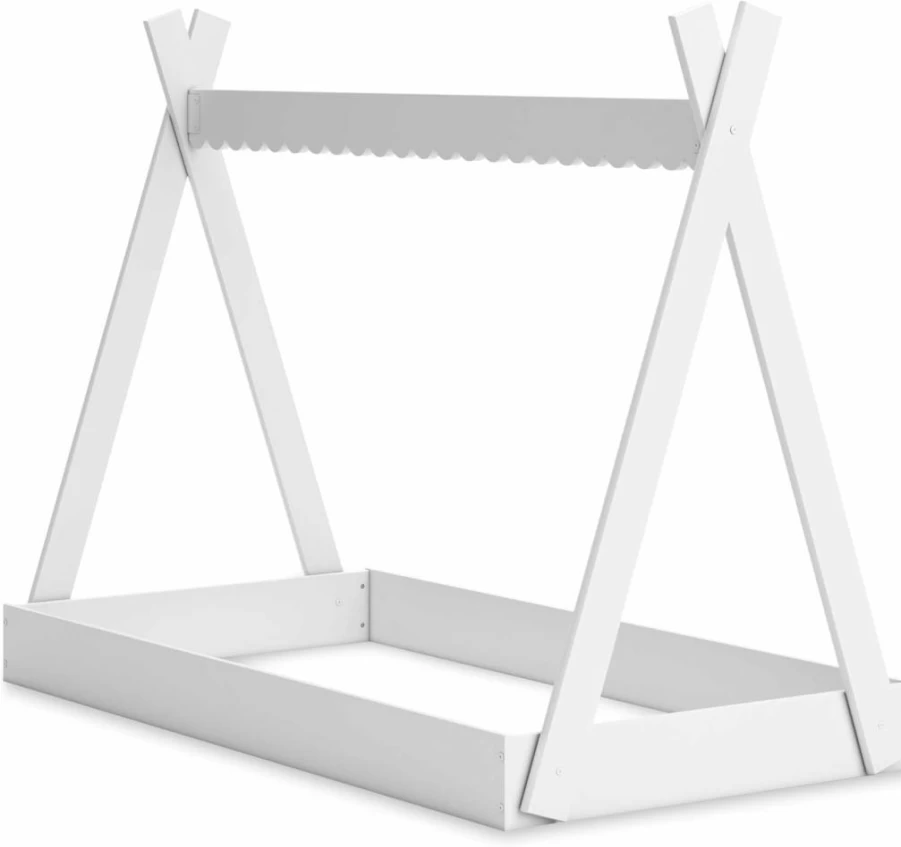 Signature Design by Ashley Hallityn Twin Floor Tent Bed for Kids & Toddlers, No Box Spring Required, White Youth Casual Bed