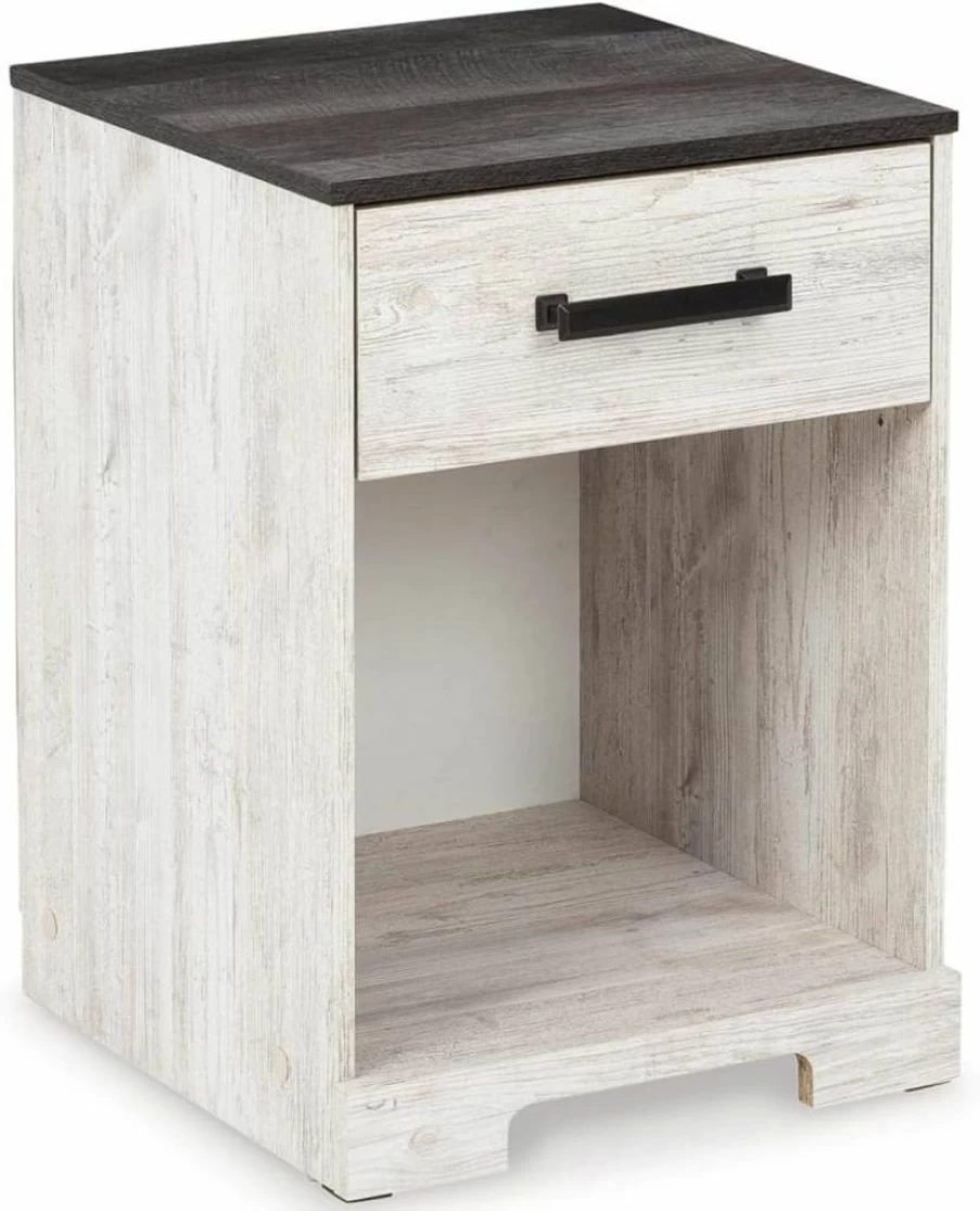 Signature Design by Ashley Shawburn 22.09" Whitewash & Gray Nightstand with 1 Drawer, Modern Bedside Table