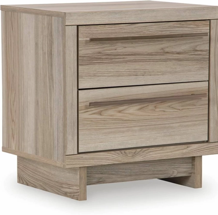 Signature Design by Ashley Hasbrick Light Brown Nightstand with Wireless Charging, USB Ports & 2 Drawers, 21.93" Height