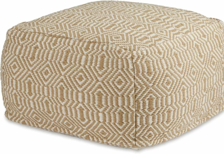 Signature Design by Ashley Brynnsen Handwoven Geometric Pouf Ottoman - Orange & White Casual Boho Decor