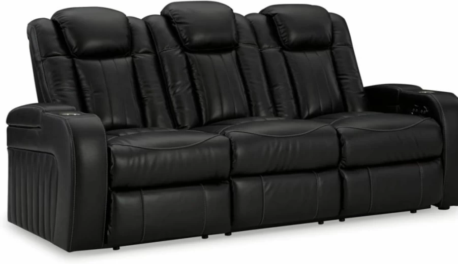 Signature Design by Ashley Next-Gen Durapella Power Reclining Sofa with Adjustable Headrest in Sand Color – Modern Comfortable Leather Recliner