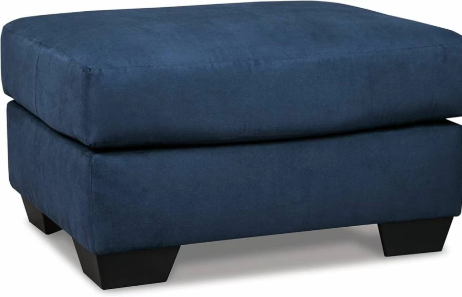 Signature Design by Ashley Darcy Dark Blue Plush Square Accent Ottoman - Casual Comfort Footrest Stool