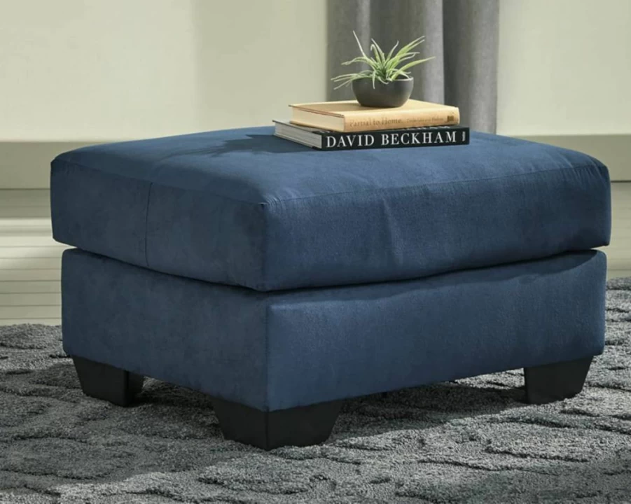Signature Design by Ashley Darcy Dark Blue Plush Square Accent Ottoman - Casual Comfort Footrest Stool