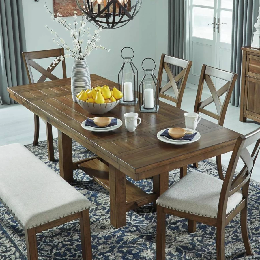 Signature Design by Ashley Moriville 36-Inch Farmhouse Extension Dining Table - Brown, Expands to Seat 8, Rustic 30-Inch Height