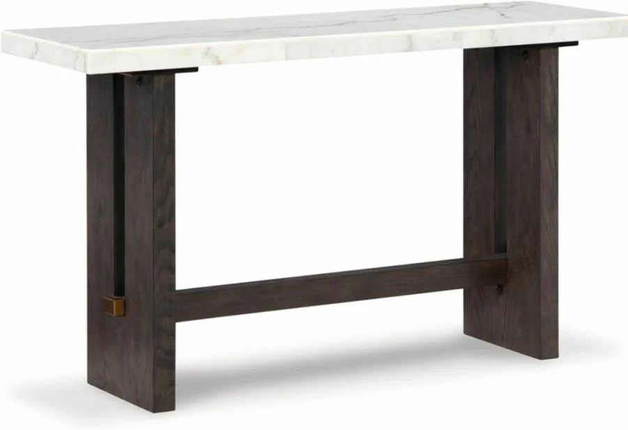 Signature Design by Ashley Burkhaus Sofa Table - Traditional Dark Brown Wood with White Marble Top, Rectangular Console Table for Living Room