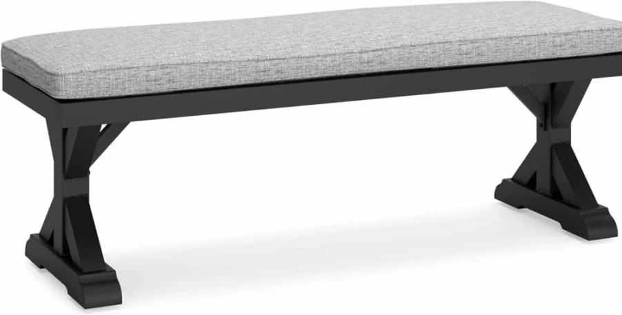 Signature Design by Ashley Beachcroft Farmhouse Outdoor Dining Bench - Upholstered Patio Seating in Beige