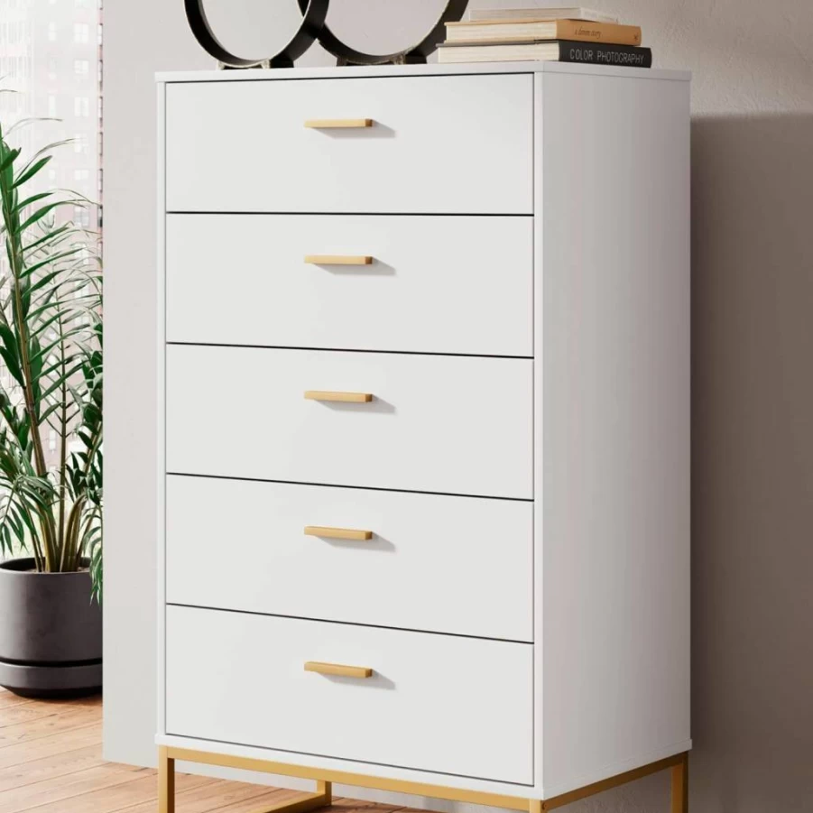 Signature Design by Ashley Neilsville 5-Drawer Industrial Chest, Gray - Smooth Gliding Drawers with Safety Stop
