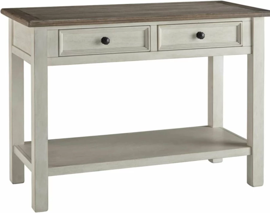 Signature Design by Ashley Bolanburg Farmhouse Two-Tone Sofa Table in Antique Cream - Rustic Rectangular Console Table for Living Room