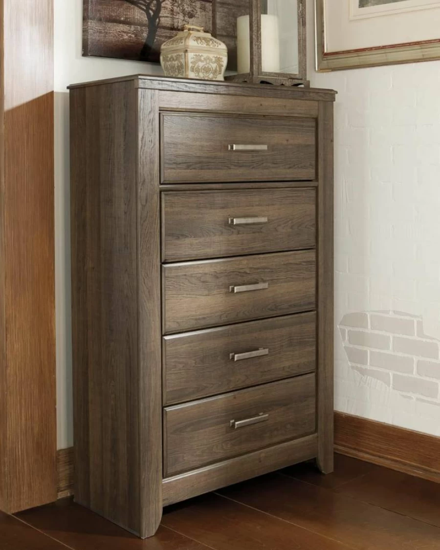Signature Design by Ashley Zelen 5-Drawer Dresser in Warm Gray - Rustic Modern Chest of Drawers