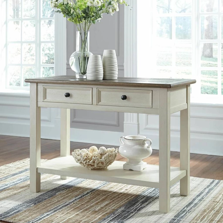 Signature Design by Ashley Tyler Creek Sofa Table - Modern Farmhouse Style Brown & Black Console Table for Living Room