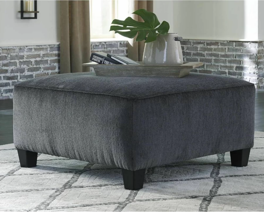 Signature Design by Ashley Abinger Modern Square Storage Ottoman in Dark Gray - Contemporary Footrest Bench
