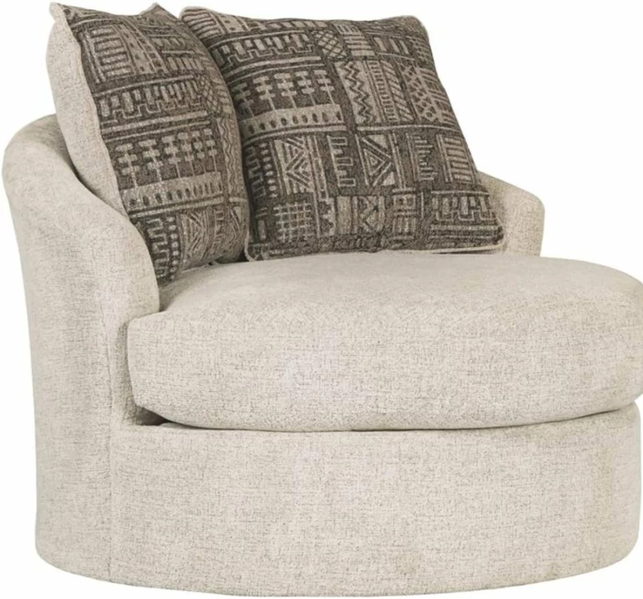 Signature Design by Ashley Soletren Modern 360-Degree Swivel Accent Chair in Soft Chenille Fabric, Off-White Contemporary Living Room Seating