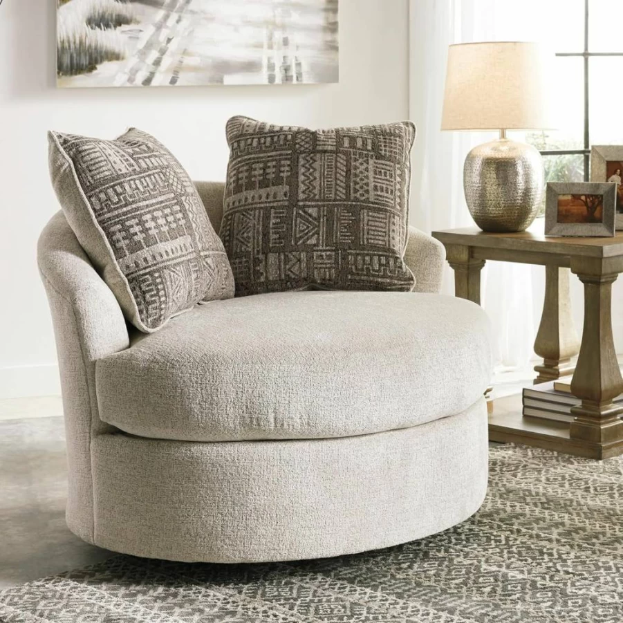 Signature Design by Ashley Soletren Modern 360-Degree Swivel Accent Chair in Soft Chenille Fabric, Off-White Contemporary Living Room Seating