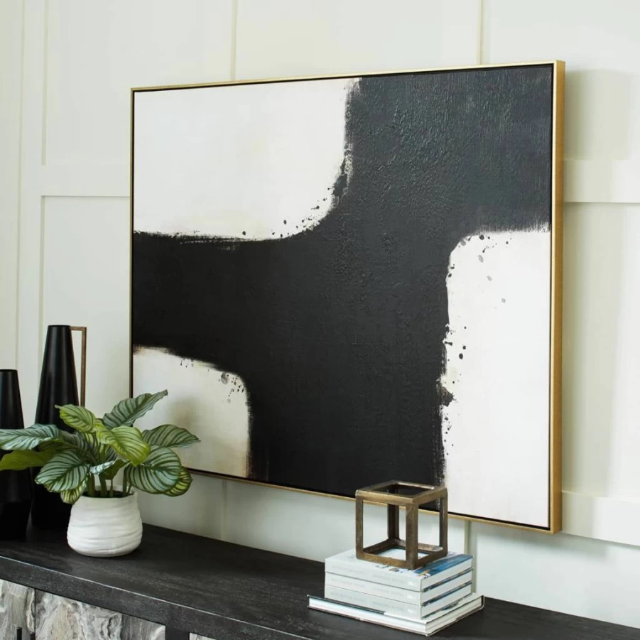 Signature Design by Ashley Reighlea Modern Black & White Framed Canvas Wall Art - 50x39 Inches, Rectangular Gallery Wrapped Home Decor