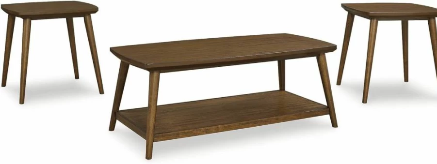 Signature Design by Ashley Lyncott 3-Piece Dark Brown Minimalist Table Set with Round Tapered Legs and Lower Shelf