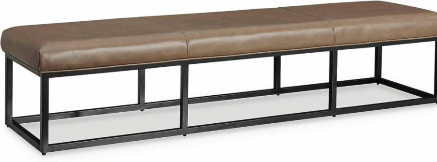 Signature Design by Ashley Joston 71" Light Brown & Black Accent Bench, Modern Upholstered Seat for Living Room, Bedroom, or Entryway