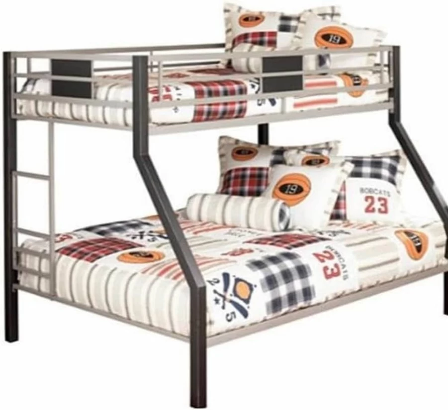 Signature Design by Ashley Dinsmore Industrial Twin Over Full Bunk Bed with Ladder - Black & Gray Metal Frame for Kids & Teens