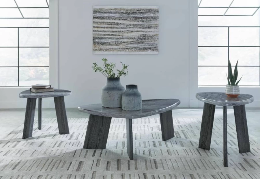 Signature Design by Ashley Bluebond Modern 3-Piece Living Room Table Set in Gray - Contemporary Side Tables