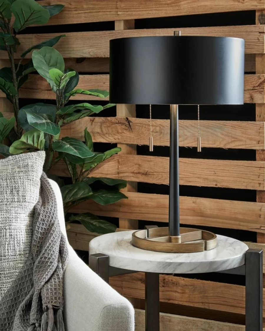 Signature Design by Ashley Amadell 24" Modern Metal Table Lamp in Black & Gold Finish - Contemporary Home Decor Lighting