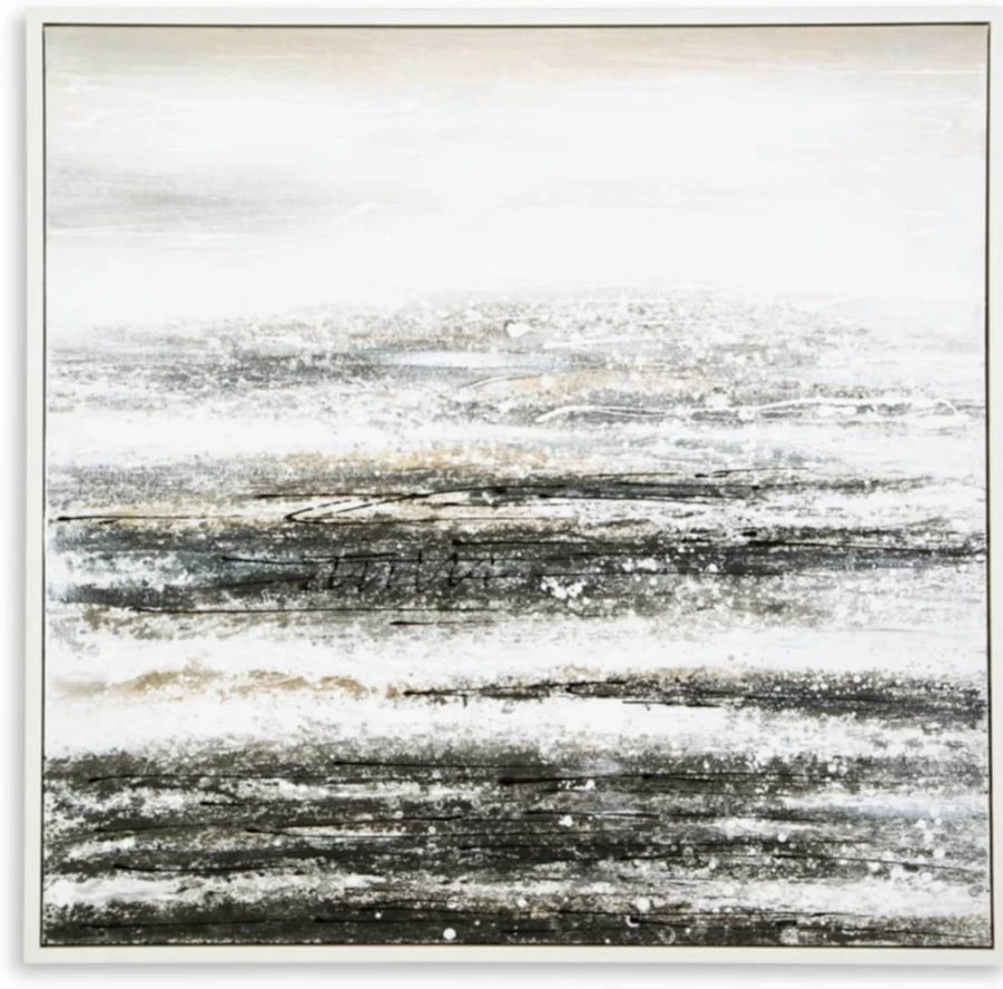 Signature Design by Ashley Yeschester Abstract Hand Painted Canvas Wall Art - Contemporary White Gray Navy Framed Gallery Wrap Painting