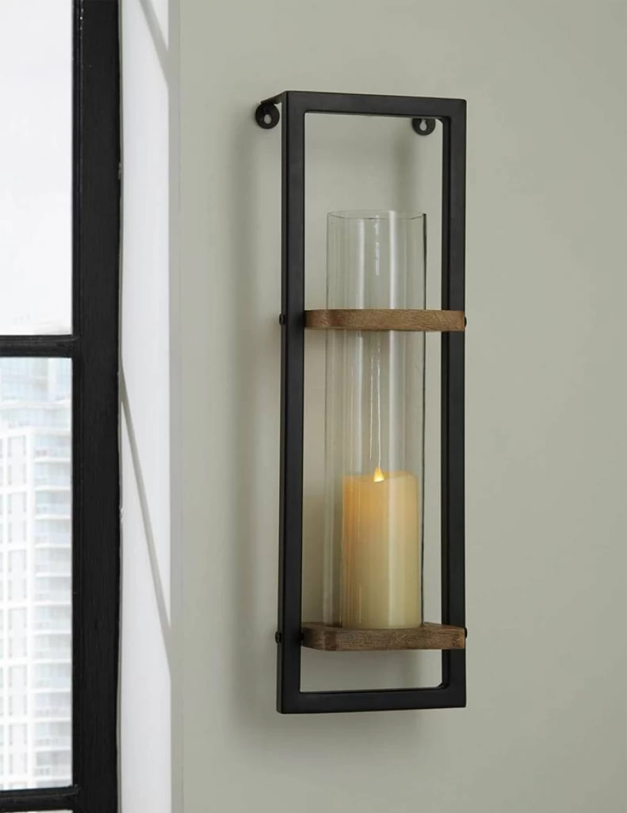 Signature Design by Ashley Colburn Rustic Black Wall Sconce with Candle Holder - Farmhouse Decor Lighting