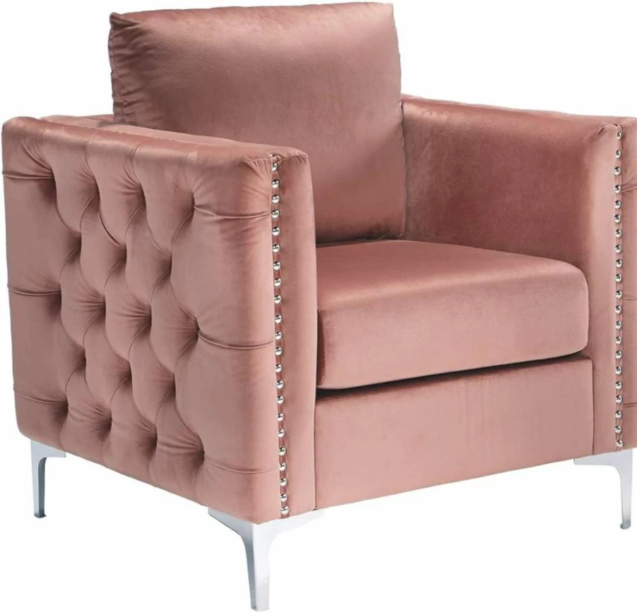Signature Design by Ashley Lizmont Modern Glam Accent Chair with Nailhead Trim, Pink Velvet Upholstery, Stylish Home Decor