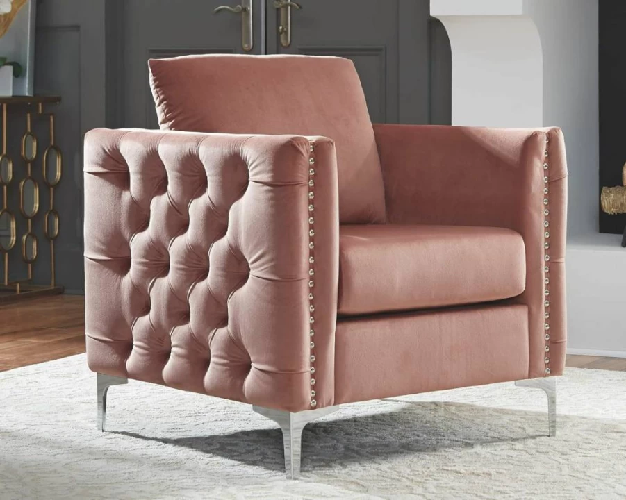 Signature Design by Ashley Lizmont Modern Glam Accent Chair with Nailhead Trim, Pink Velvet Upholstery, Stylish Home Decor