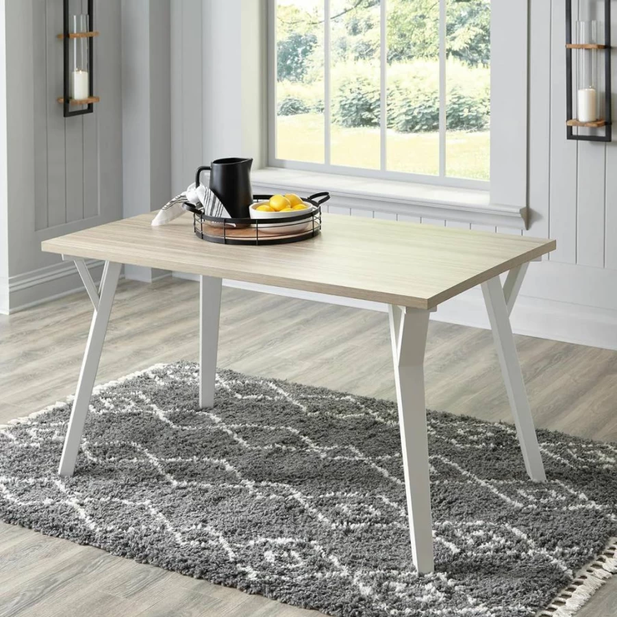 Signature Design by Ashley Grannen Modern White & Natural Wood Rectangular Dining Table