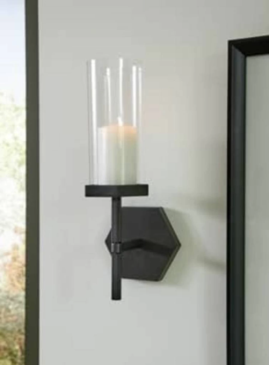 Signature Design by Ashley Teelston Black & Clear Glass Geometric Metal Wall Sconce - Modern Casual Lighting