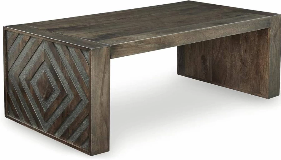 Signature Design by Ashley Dreggan Coffee Table - Dark Brown & Gray Finish with Carved Diamond Pattern, Casual Living Room Furniture