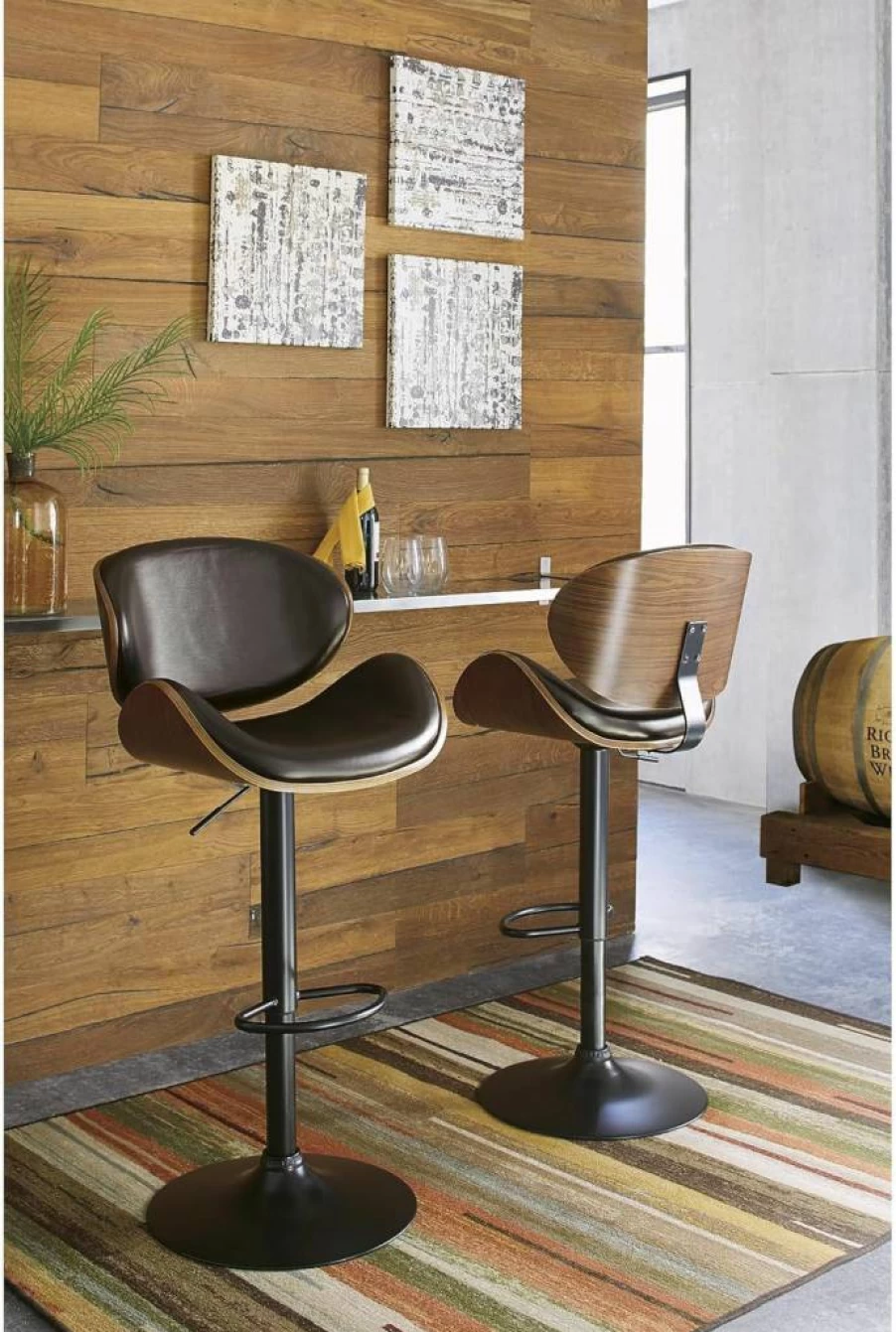 Signature Design by Ashley Centiar 24-Inch Modern Black Bucket Barstools, Set of 2, Counter Height Bar Stools for Kitchen Island