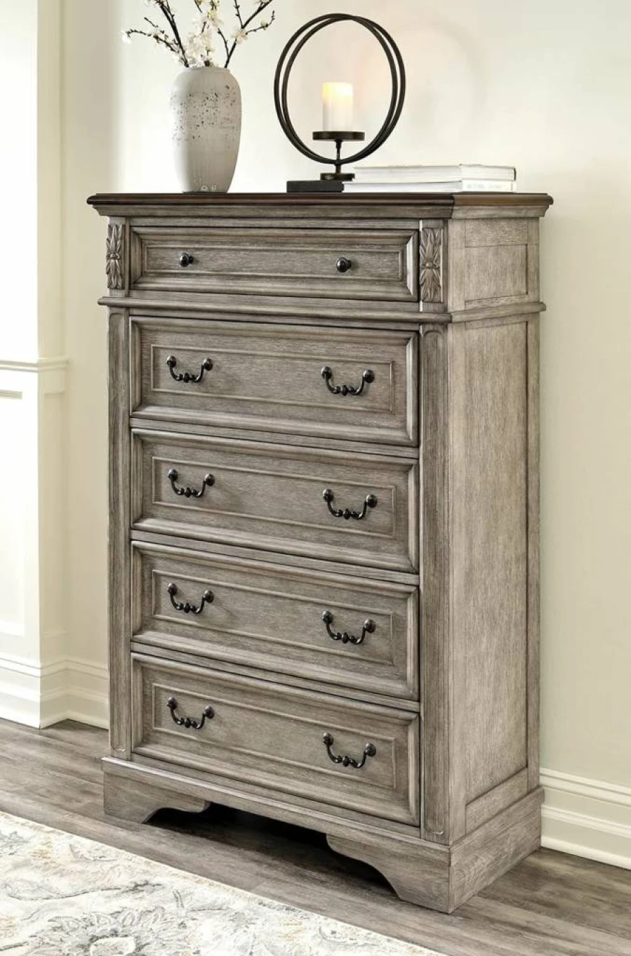 Signature Design by Ashley Londenbay 5-Drawer Chest - Farmhouse Style Dresser in Brown & Gray