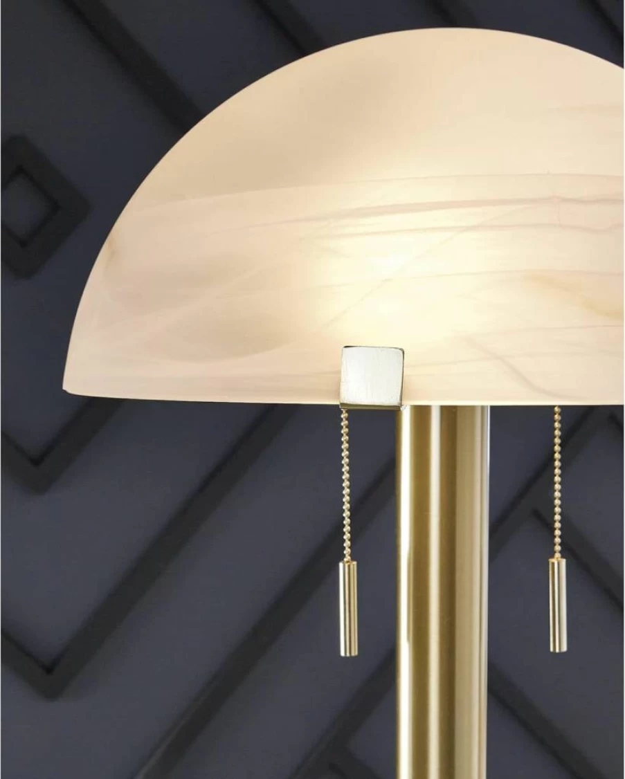 Signature Design by Ashley Tobbinsen Vintage Industrial Floor Lamp - Metal & Glass Shade, Pull Chain Switch, Dual Socket, Metallic White Finish