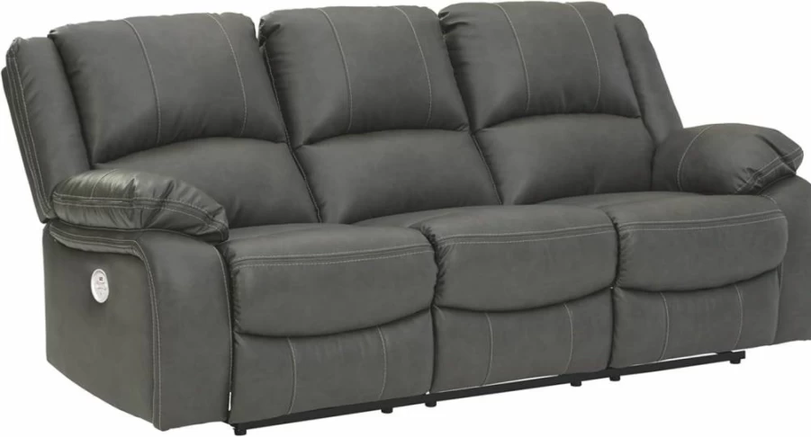Signature Design by Ashley Calderwell Power Reclining Sofa - Genuine Leather, Adjustable, USB Charging, Gray Modern Living Room Furniture