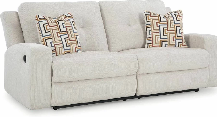 Signature Design by Ashley Danum Modern Tufted Manual Recliner Sofa with 2 Decorative Pillows, Orange Fabric Upholstery
