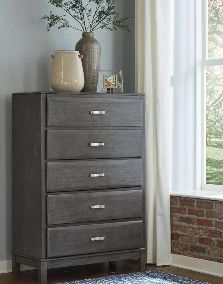 Signature Design by Ashley Caitbrook Weathered Gray 5-Drawer Chest with Dovetail Construction - Contemporary Dresser