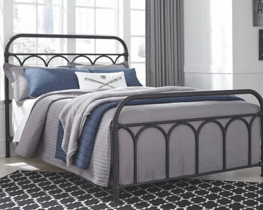 Signature Design by Ashley Nashburg Twin Metal Bed - Farmhouse Industrial Style with Matte Black Powdercoated Finish