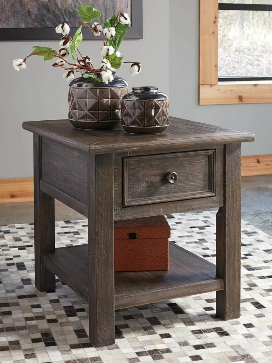 Signature Design by Ashley Bolanburg Farmhouse End Table - Two-Tone Antique Cream Finish Square Side Table