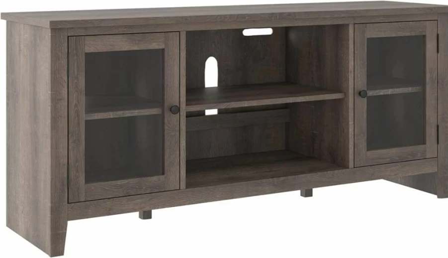 Signature Design by Ashley Arlenbry Modern Farmhouse TV Stand with Fireplace, Weathered Gray Finish, Fits 58 Inch TVs, Rustic Living Room Entertainment Center