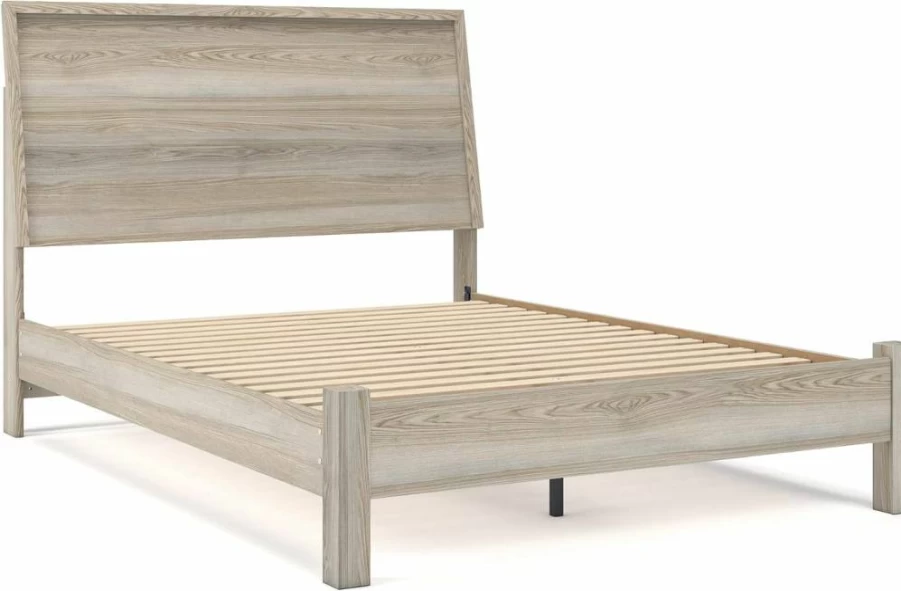 Signature Design by Ashley Hasbrick Queen Size Light Brown Rustic Wood Panel Headboard for Bedroom