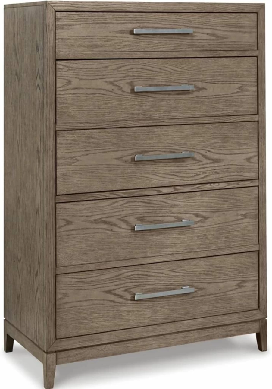 Signature Design by Ashley Chrestner 5-Drawer Chest, Modern Brown Dresser for Bedroom Storage