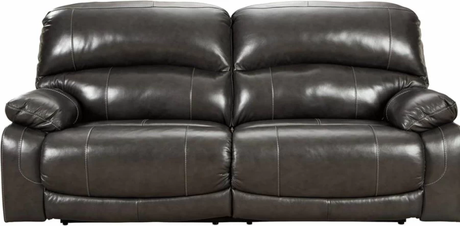 Signature Design by Ashley Jesolo Dark Gray Faux Leather Manual Recliner Sofa with Pull Tab